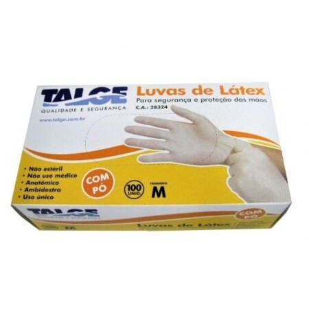 Luva de Látex com Pó Ambidestra – Tamanho M | Caixa com 100 Unidades