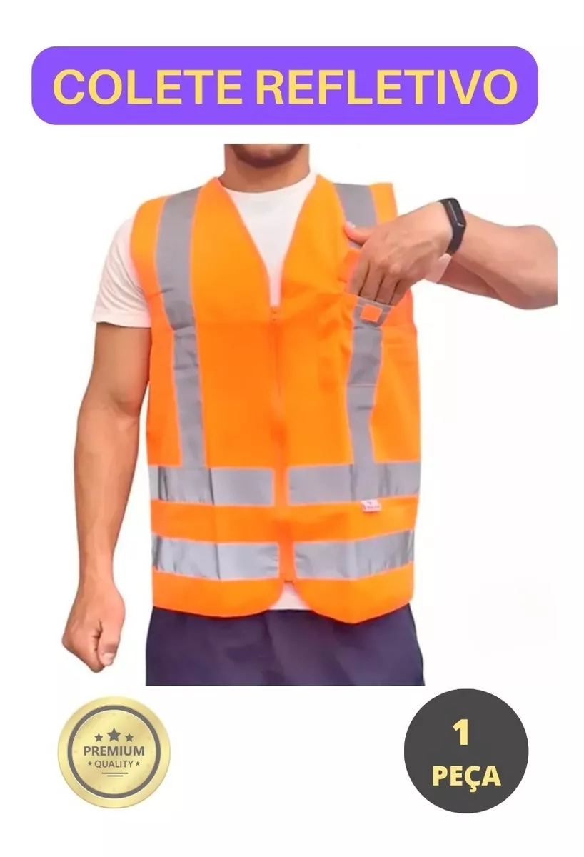 Colete de Segurança com Faixa Refletiva, Bolso e Zíper – Neon - Imagem 2