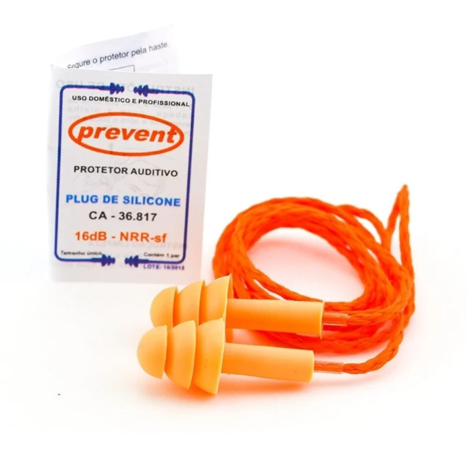 Protetor Auricular de Silicone Prevent com Cordão – Tipo Plug | Reutilizável