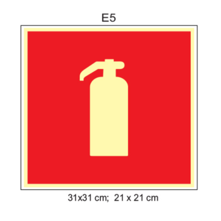 Placa Fotoluminescente Extintor E5 – Sinalização de Combate a Incêndio