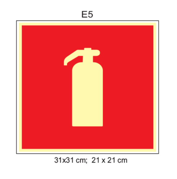 Placa Fotoluminescente Extintor E5 – Sinalização de Combate a Incêndio