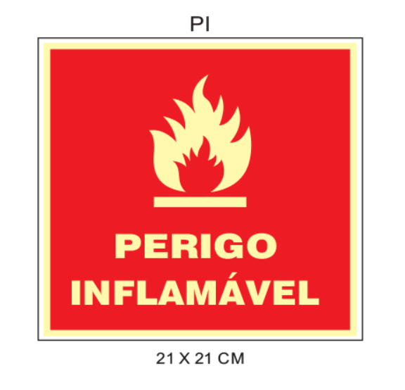 Placa Fotoluminescente Perigo Inflamável PI – Sinalização de Risco