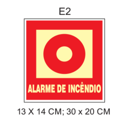 Placa Fotoluminescente Alarme de Incêndio E2