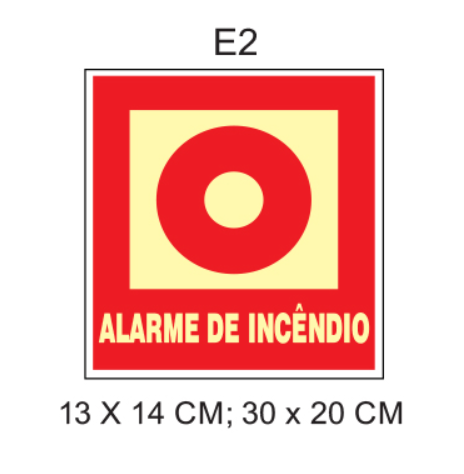 Placa Fotoluminescente Alarme de Incêndio E2